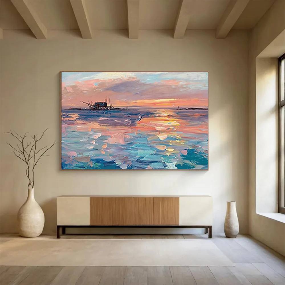 Sunset Handmade Hand-painted Water Abstract Wall Art DS0JL